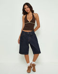 Abeth Halterneck Top in Chocolate Brown with Lemon Piping
