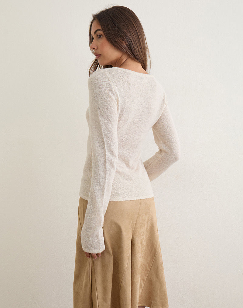 Elanur Long Sleeve Top in Sheer Knit Ecru