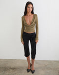 Adaya Long Sleeve Cowl Top in Cupro Olive Stone