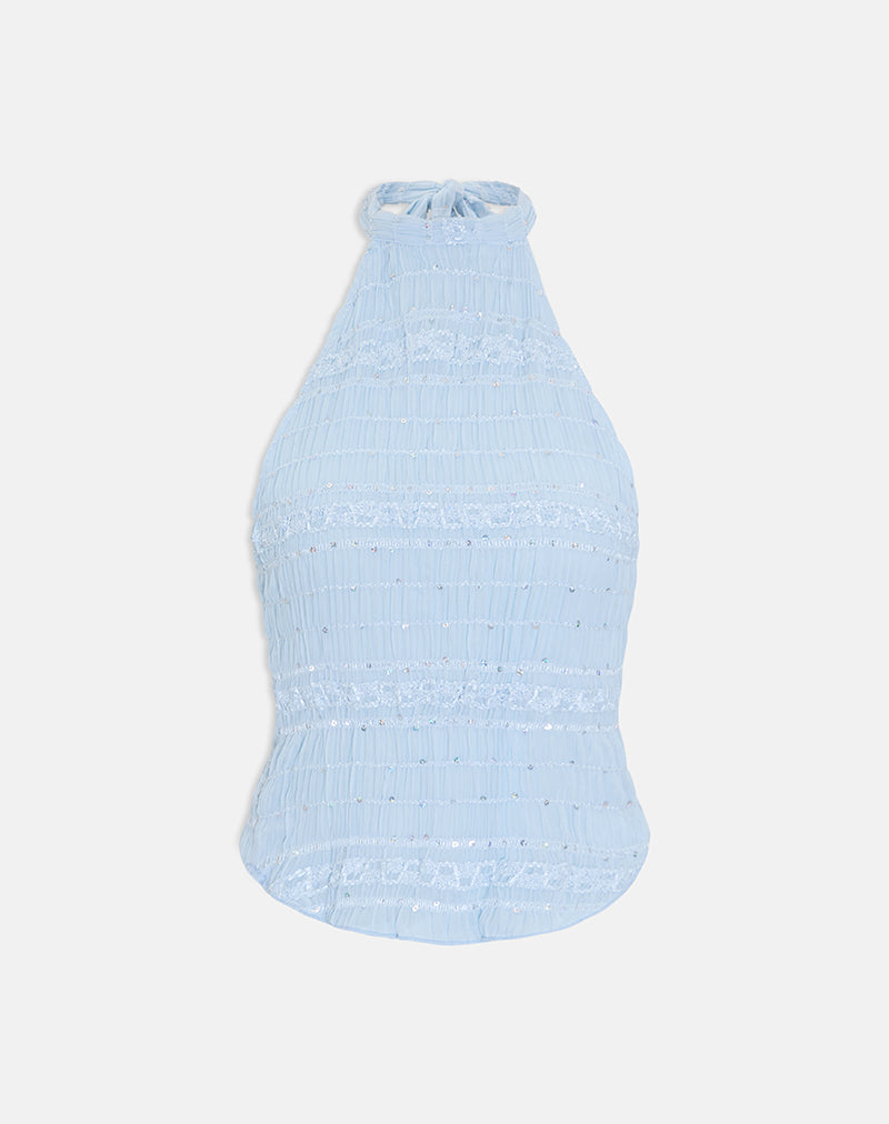 Adisti Top in Sequin Mesh Baby Blue