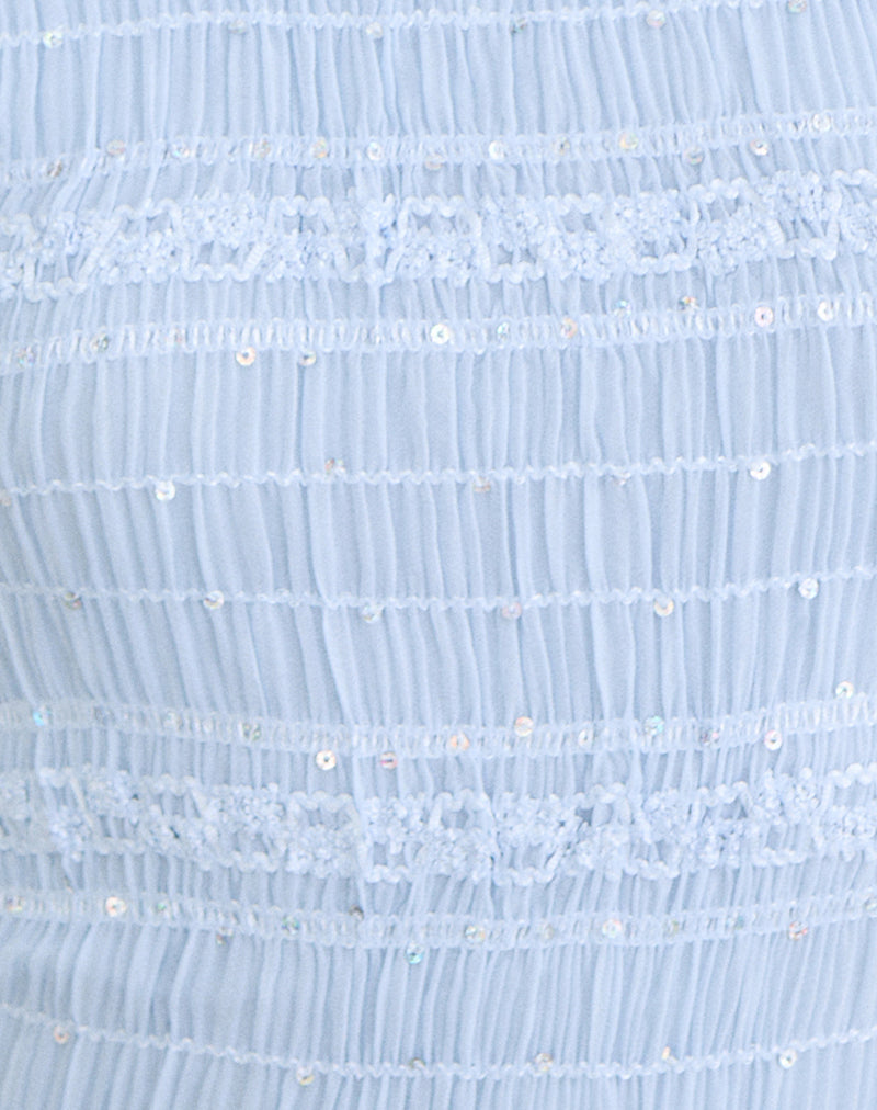 Adisti Top in Sequin Mesh Baby Blue