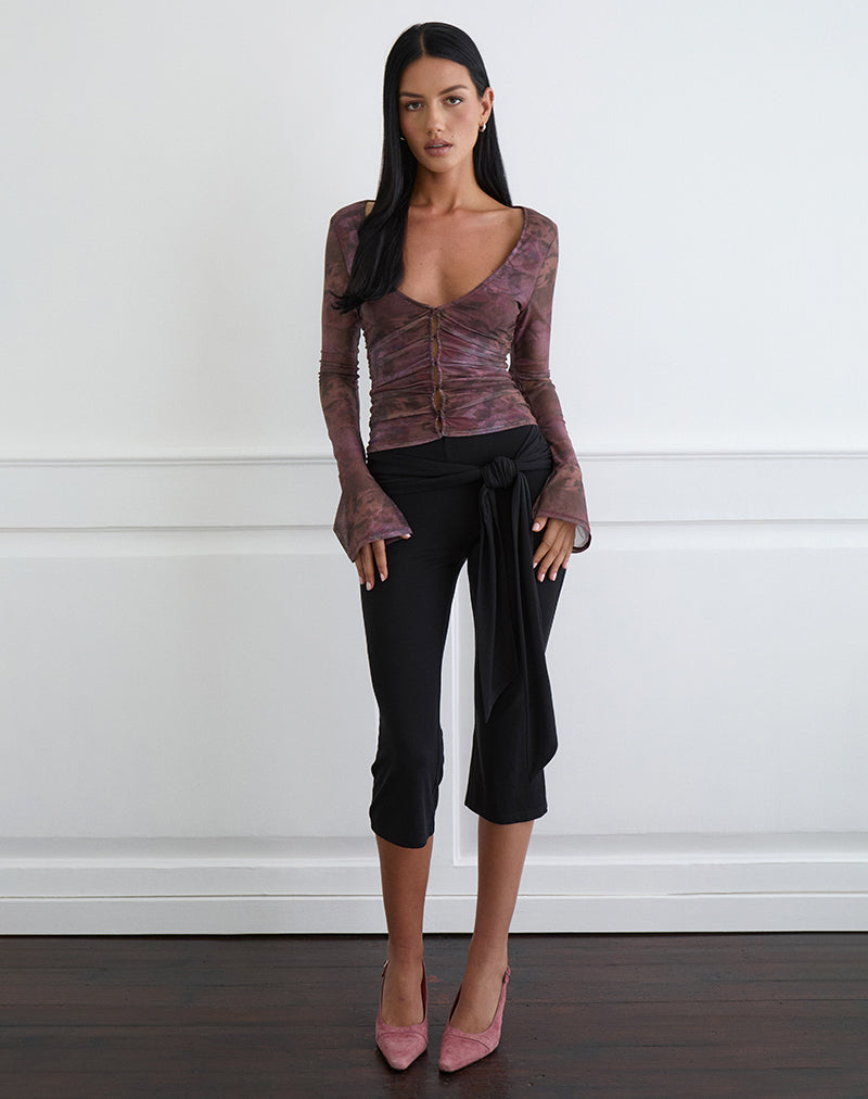 Aifee Long Sleeve Top in Mesh Blurry Floral Burgundy