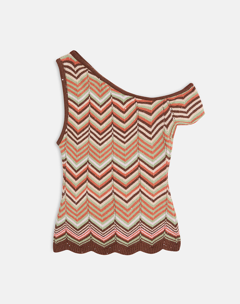 Aisling Off Shoulder Top in Green Multi Stripe