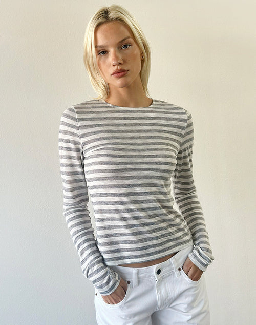 Alon Top in Sheer Jersey Grey and White Stripe