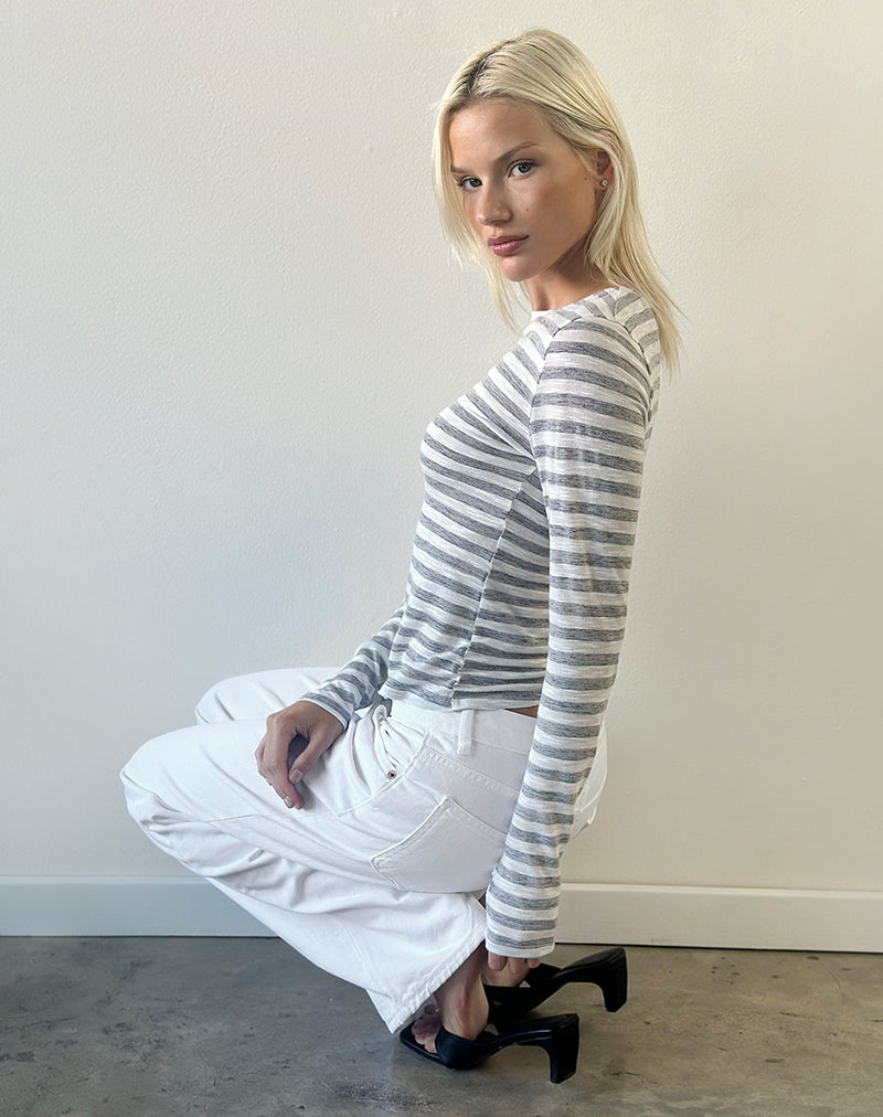 Alon Top in Sheer Jersey Grey and White Stripe