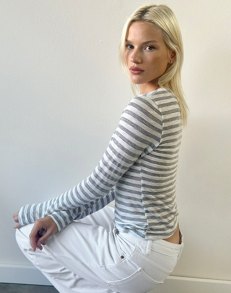 Alon Top in Sheer Jersey Grey and White Stripe