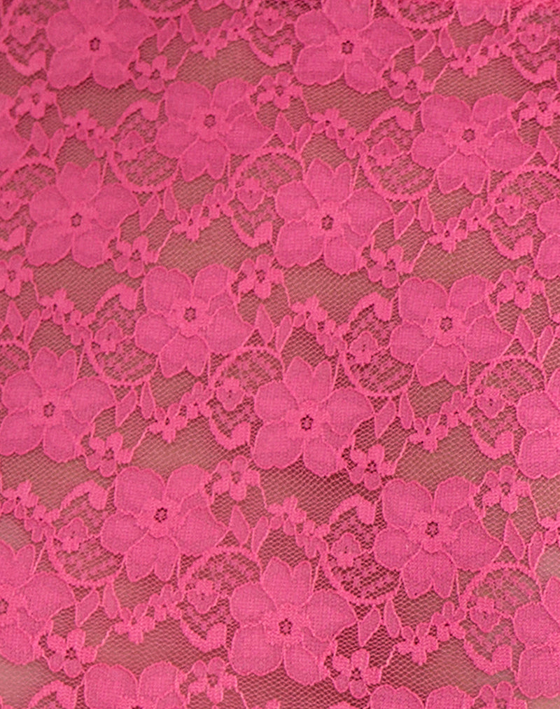 Amabon Long Sleeve Top in Lace Hot Pink