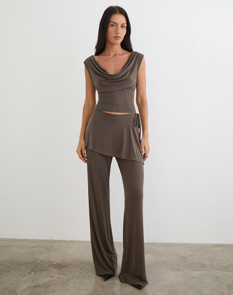 Wiyana Cowl Neck Top in Cupro Dark Brown