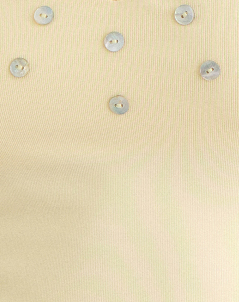 Amita Top with Pearl Buttons in Rib Knit Butter Yellow