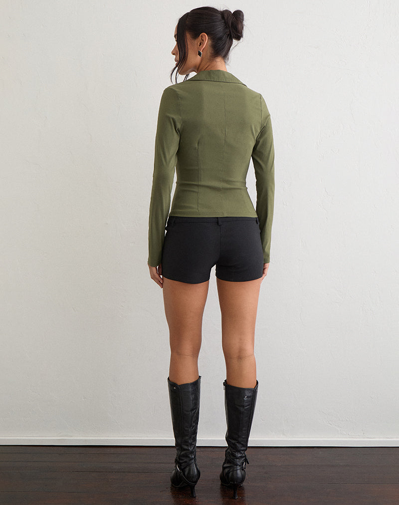 Anika V Shirt in Stretch Tailoring Khaki