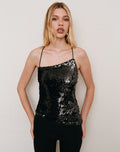 Annie Asymmetric Strappy Top in Sequin Black