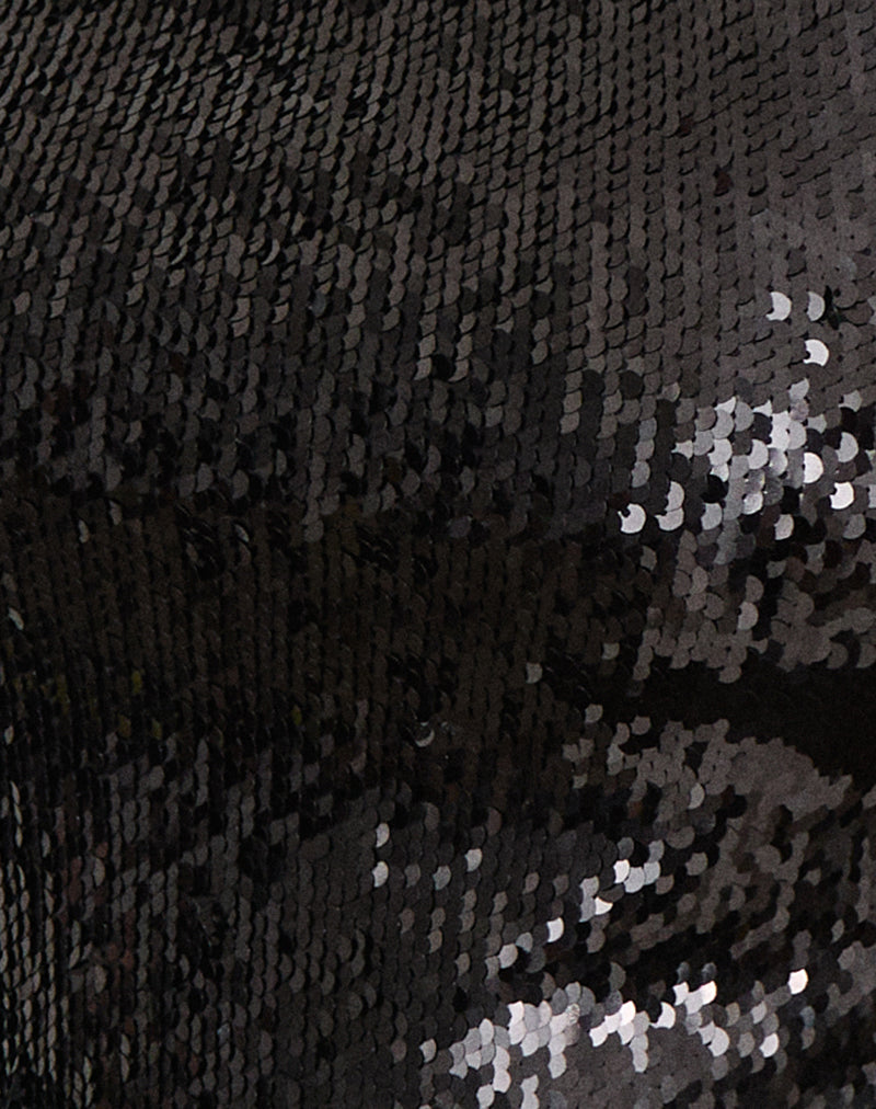 Annie Asymmetric Strappy Top in Sequin Black