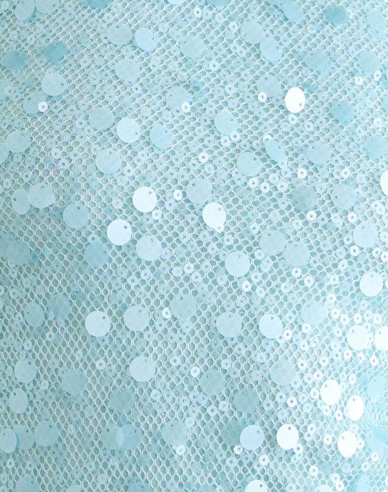 Arlela Top in Net Sequin Blue with Beaded Hem