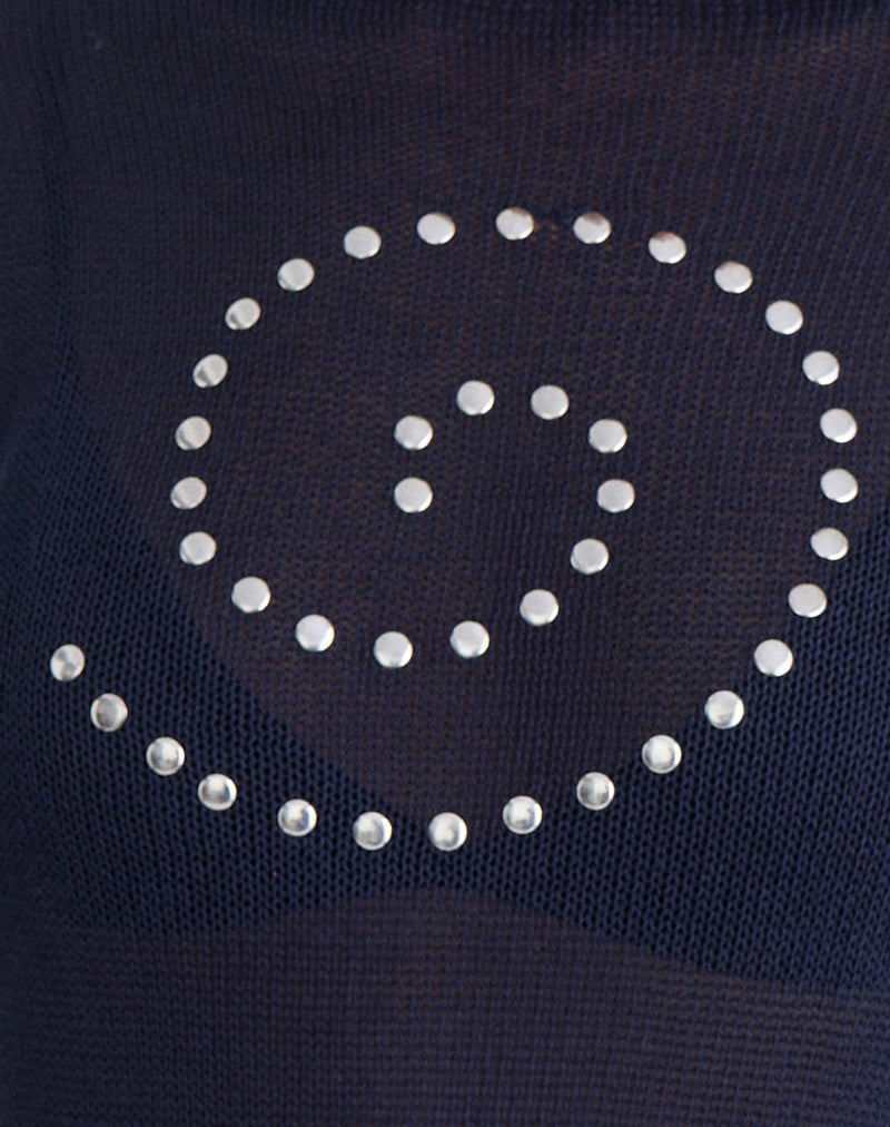 Armali Long Sleeve Top in Stud Sheer Knit Navy