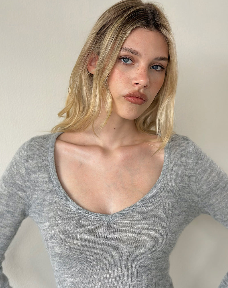 Ashla Long Sleeve Top in Sheer Knit Grey