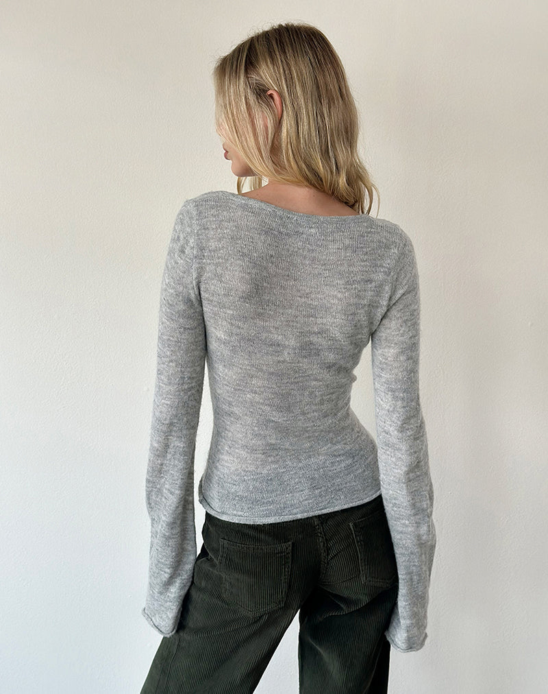 Ashla Long Sleeve Top in Sheer Knit Grey