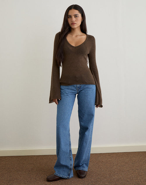 Ashla Top in Sheer Knit Dark Chocolate