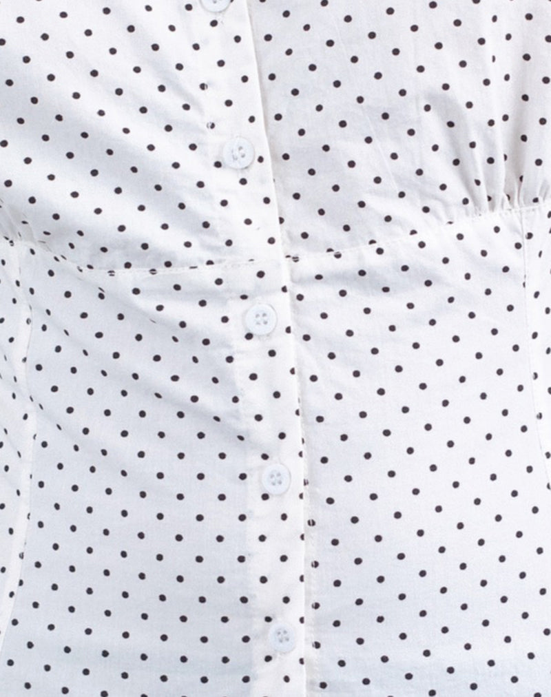 Aspen Puff Sleeve Blouse in Micro Polka White and Black