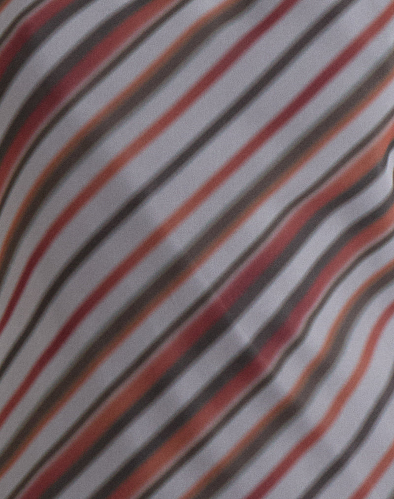 Astina Halterneck Top in Chiffon Grey and Maroon Diagonal Stripe