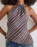 Astina Halterneck Top in Chiffon Grey and Maroon Diagonal Stripe