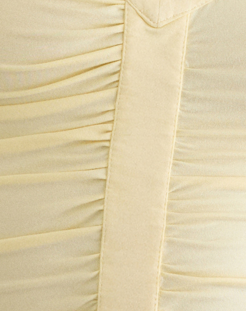 Atheia Gathered V-Neck Top in Rayon Jersey Lemon