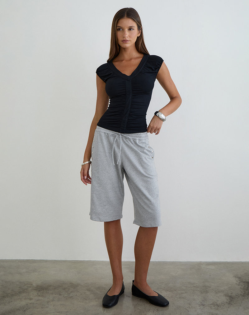 Atheia Gathered V-Neck Top in Rayon Jersey Black