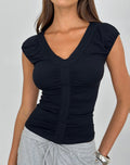 Atheia Gathered V-Neck Top in Rayon Jersey Black
