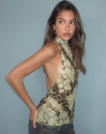 Athens Backless Sheer Top in Snake Skin Muted Lime
