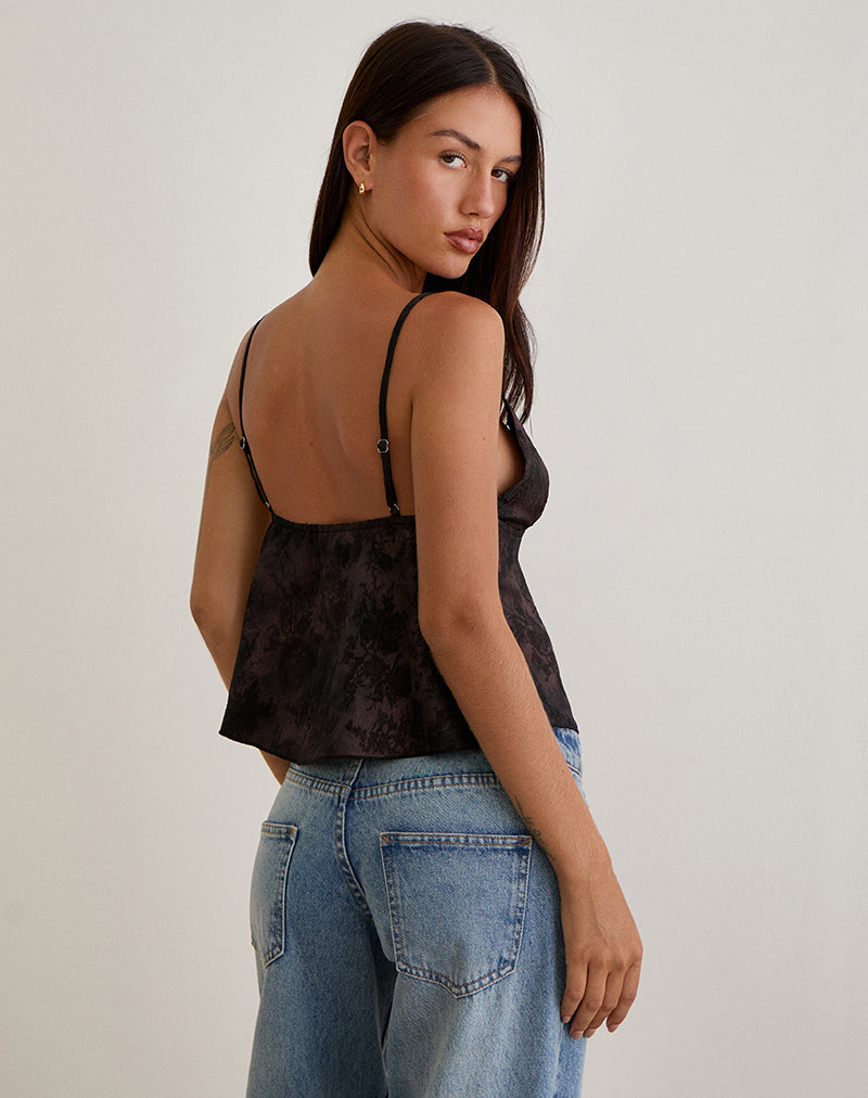 Marinda Top in Jacquard Dark Purple Floral