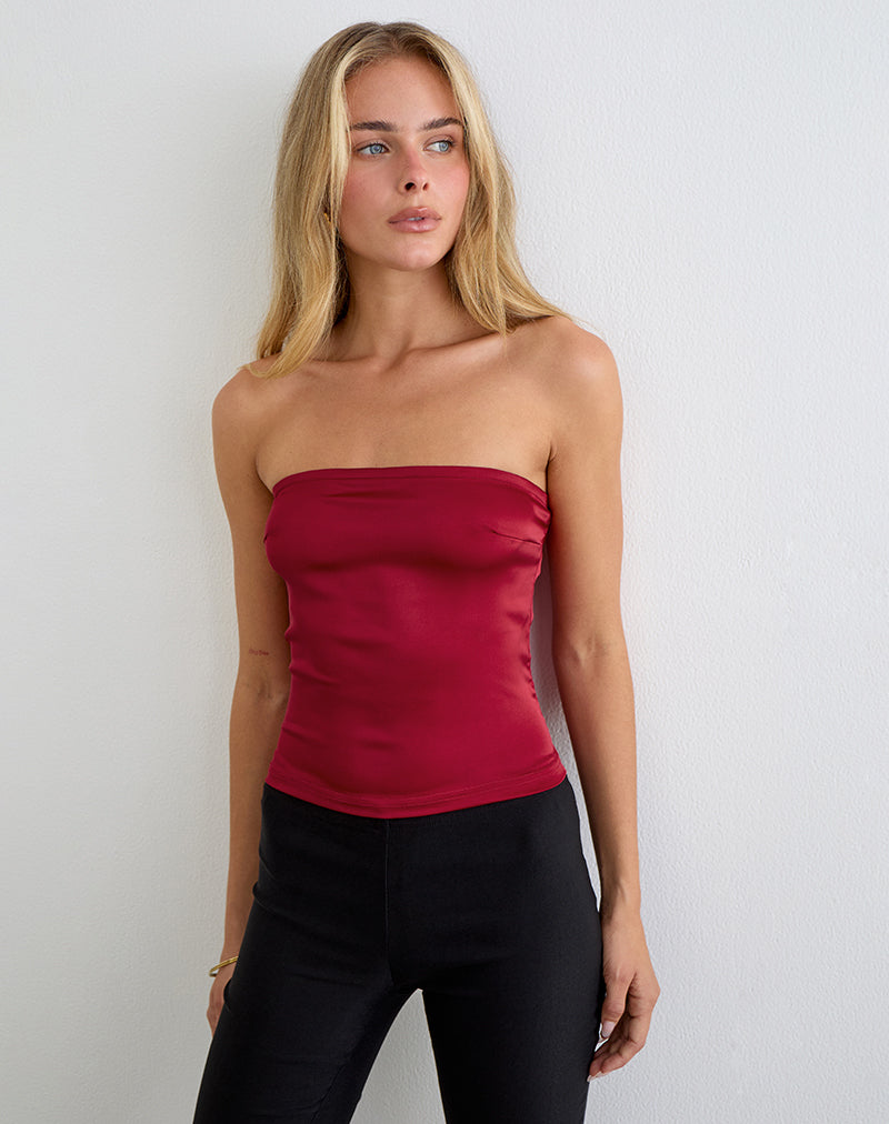 Ayaka Lace Up Corset Top in Satin Red