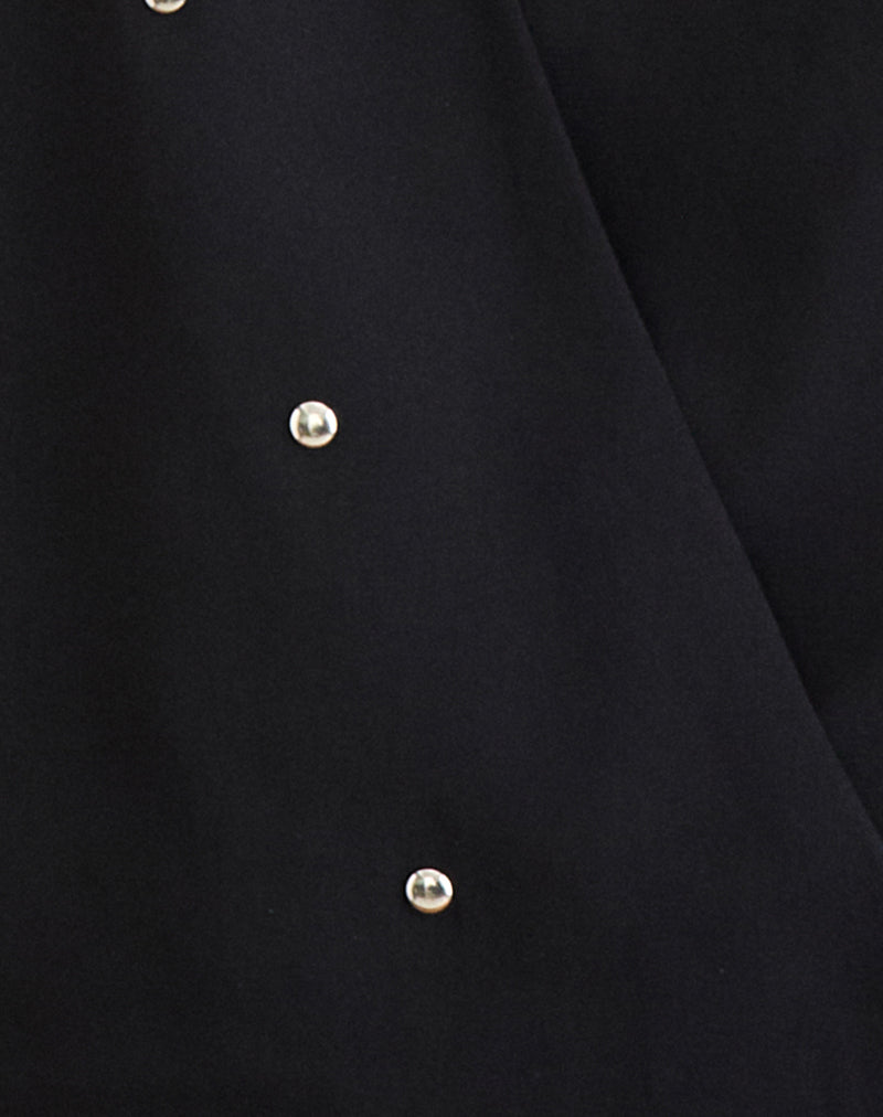 Bajo Halter Bubble Top in Chiffon Black with Studs