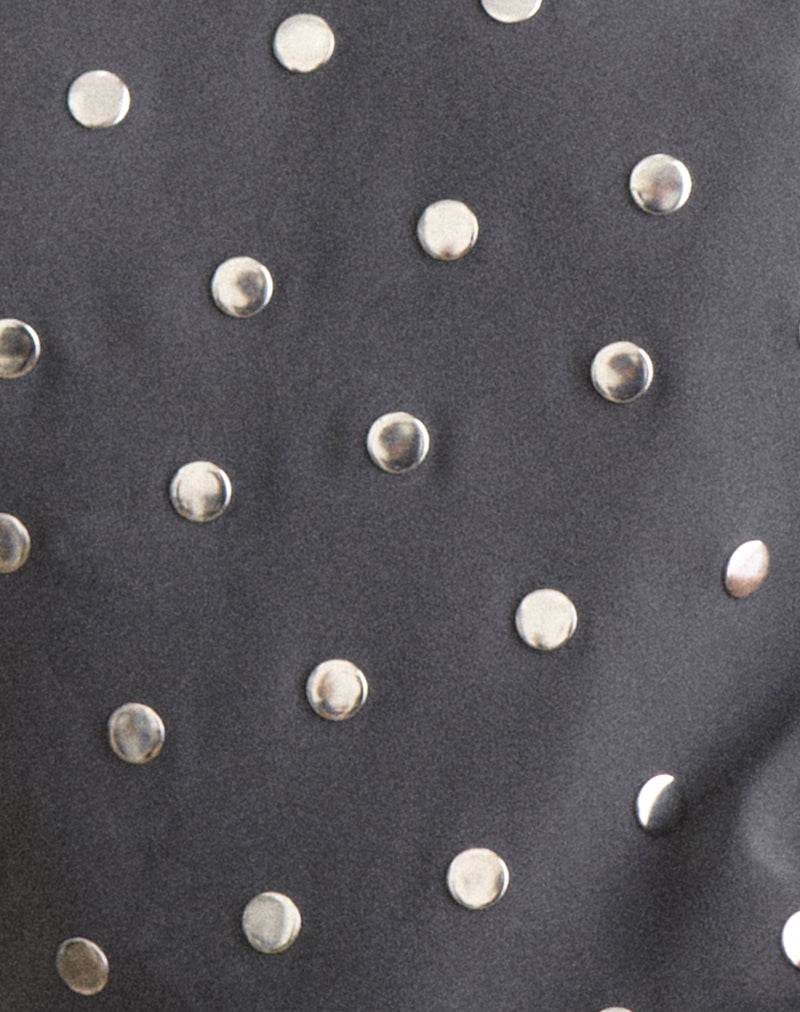 Balia Asymmetric Short Sleeve Top in Studded Chiffon Dark Grey