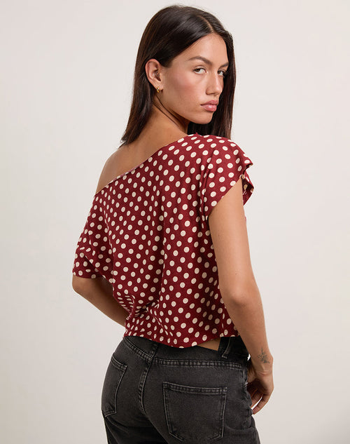Balia Asymmetric Short Sleeve Top in Polka Wine
