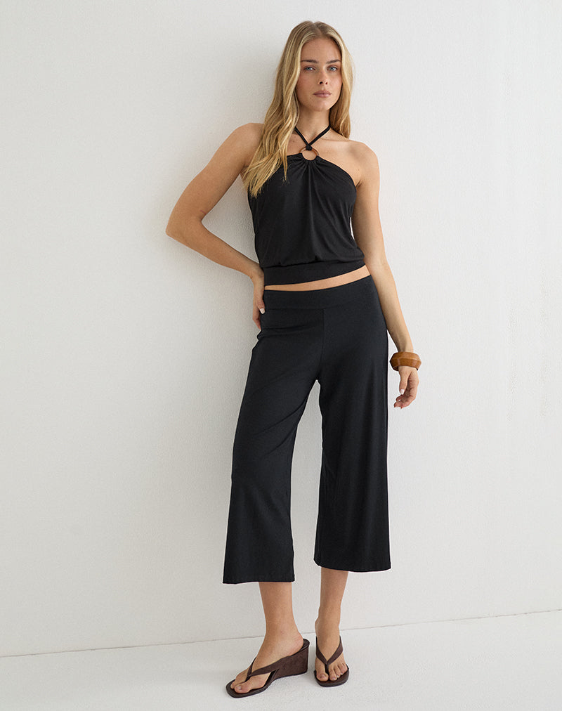 Ballerie Halter Top in Cupro Black
