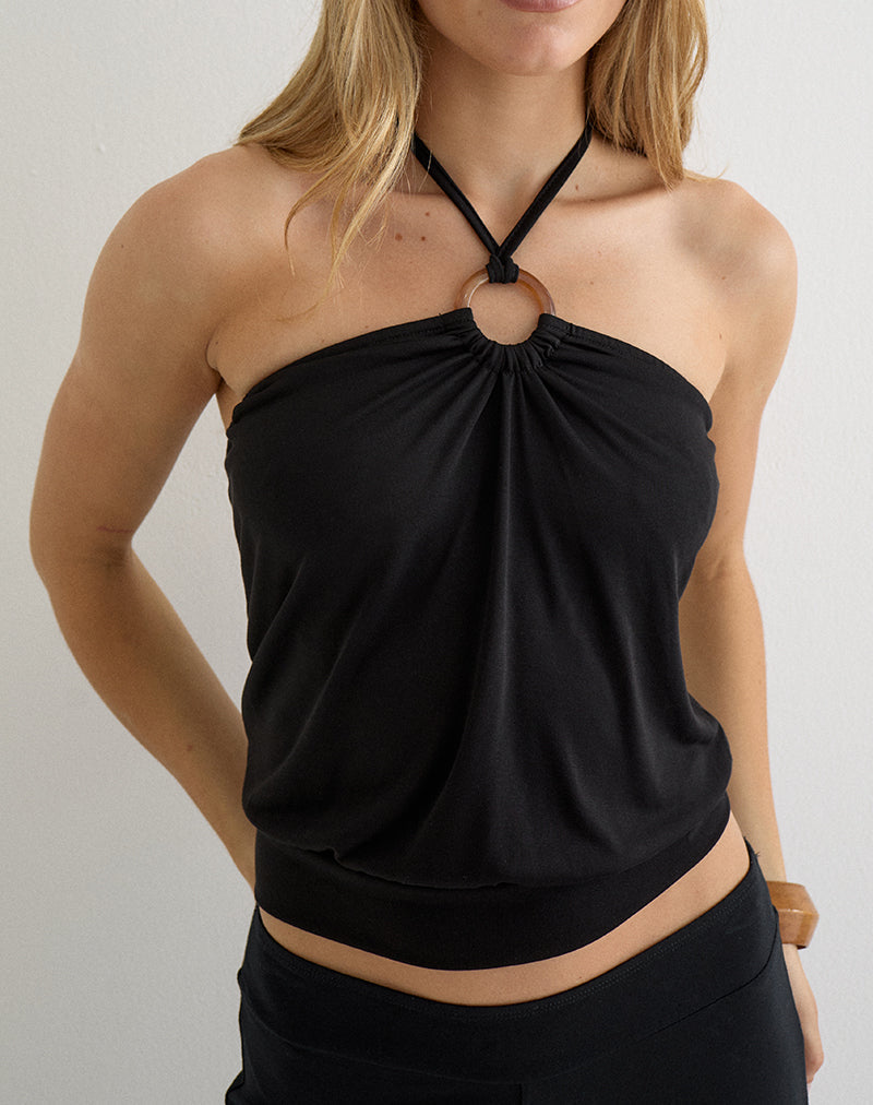 Ballerie Halter Top in Cupro Black
