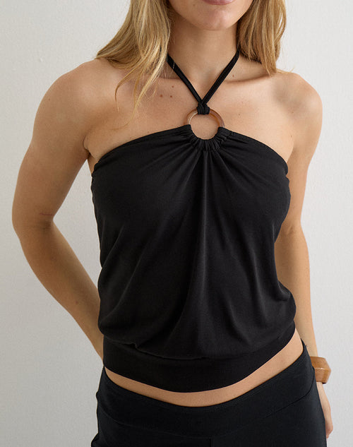 Ballerie Halter Top in Cupro Black