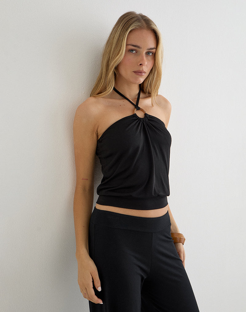 Ballerie Halter Top in Cupro Black
