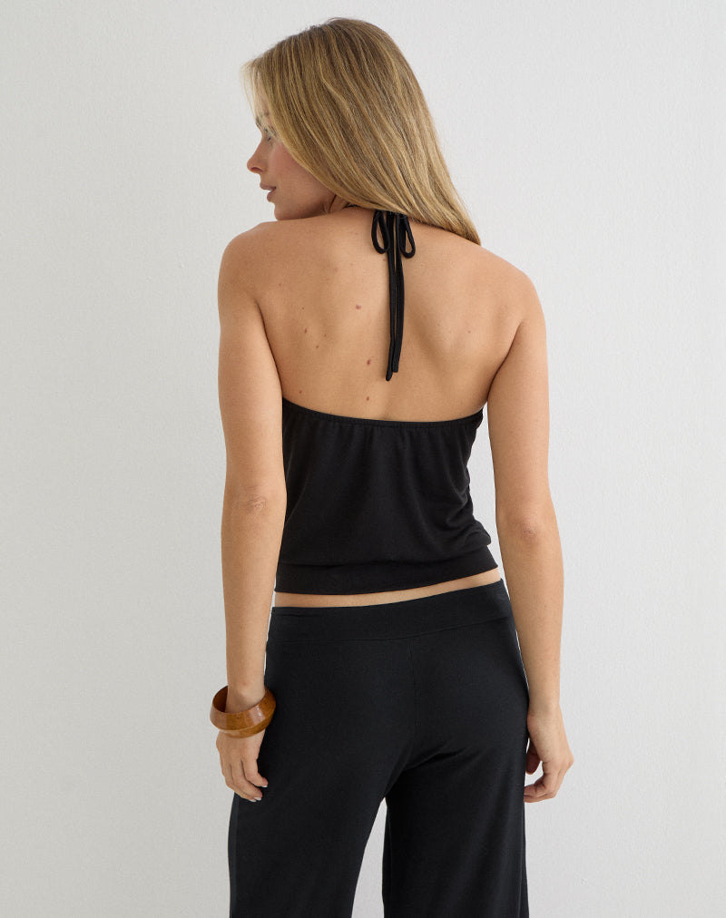 Ballerie Halter Top in Cupro Black