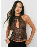 Beatrice Halter Top in Sequin Dark Brown