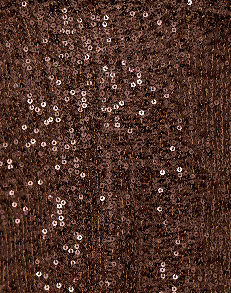 Beatrice Halter Top in Sequin Dark Brown