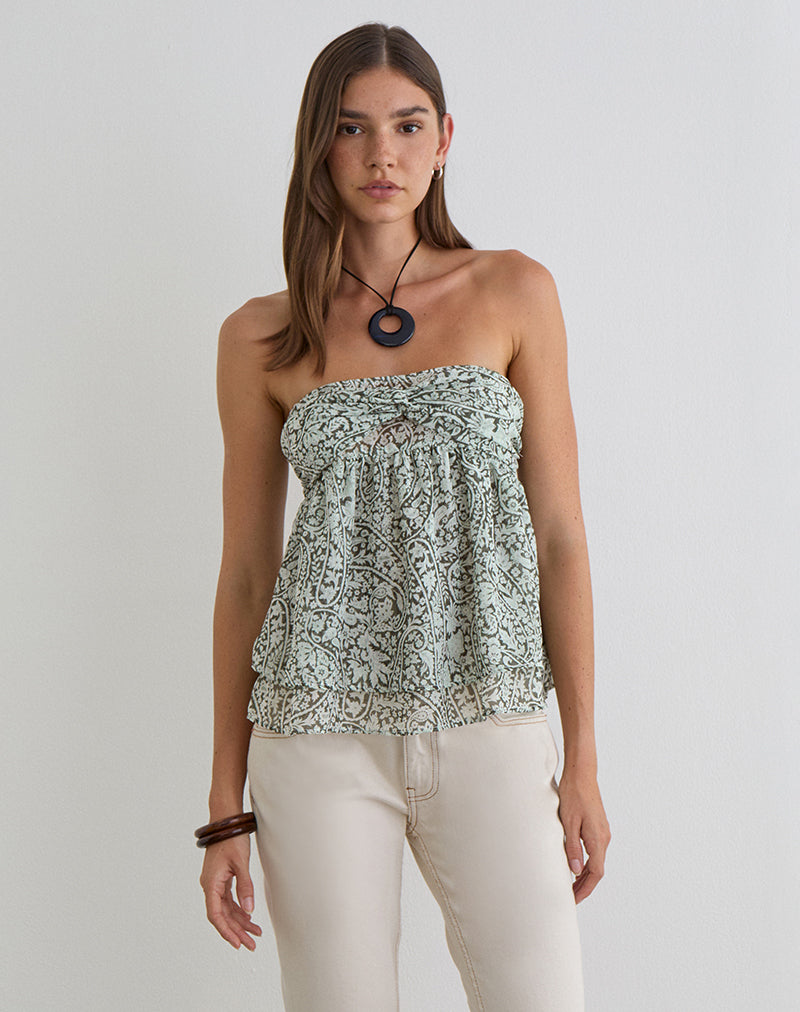 Belira Bandeau Top in Bloom Paisley Pale Blue