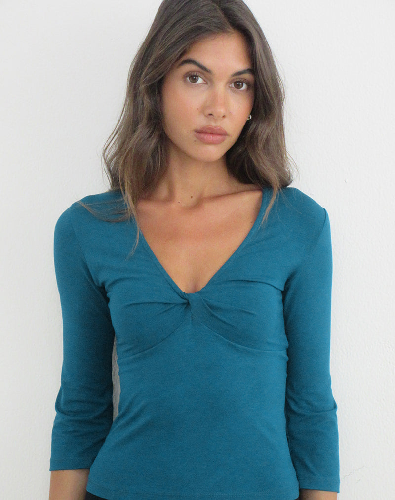 Bethany Twist Top in Rayon Jersey Dark Teal
