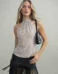 Beyi Halterneck Top in Chiffon Sequin Nude