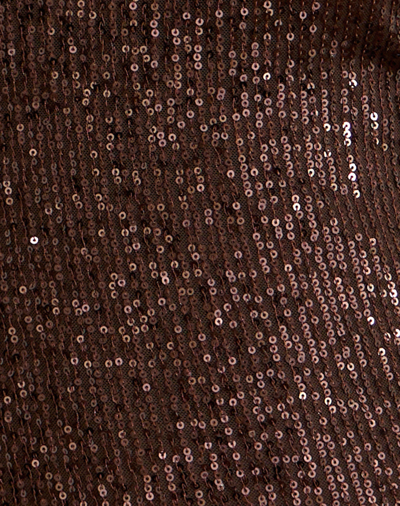 Beyi Halterneck Top in Drape Sequin Brown