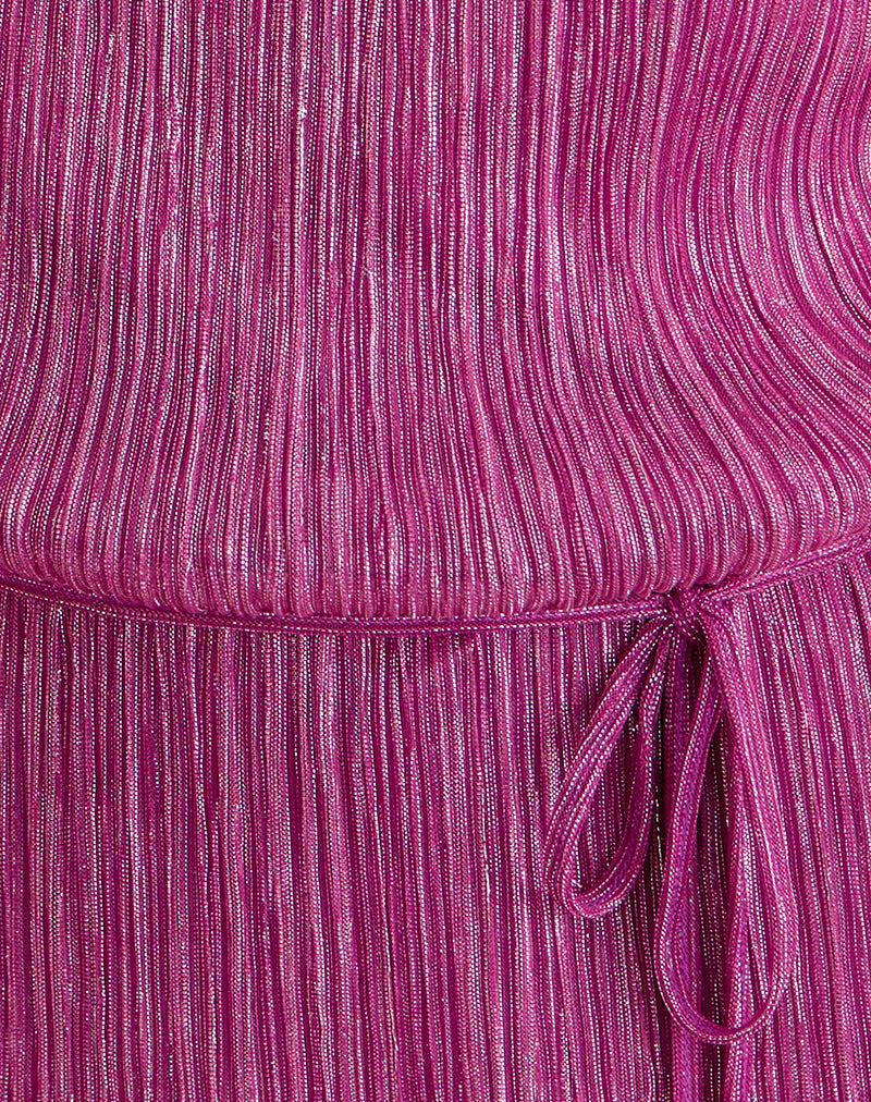 Bherita Top with Beads in Sheer Plisse Hot Pink