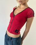 Bona Top in Red with Black Zip and 42 Print