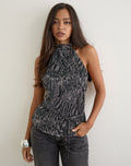 Brienne Top in Plisse Leopard Grey