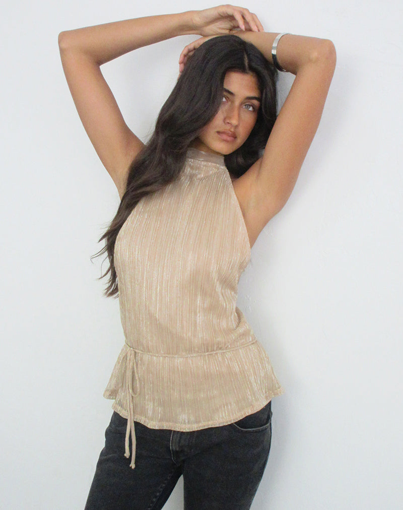 Brienne Top in Shimmer Plisse Champagne