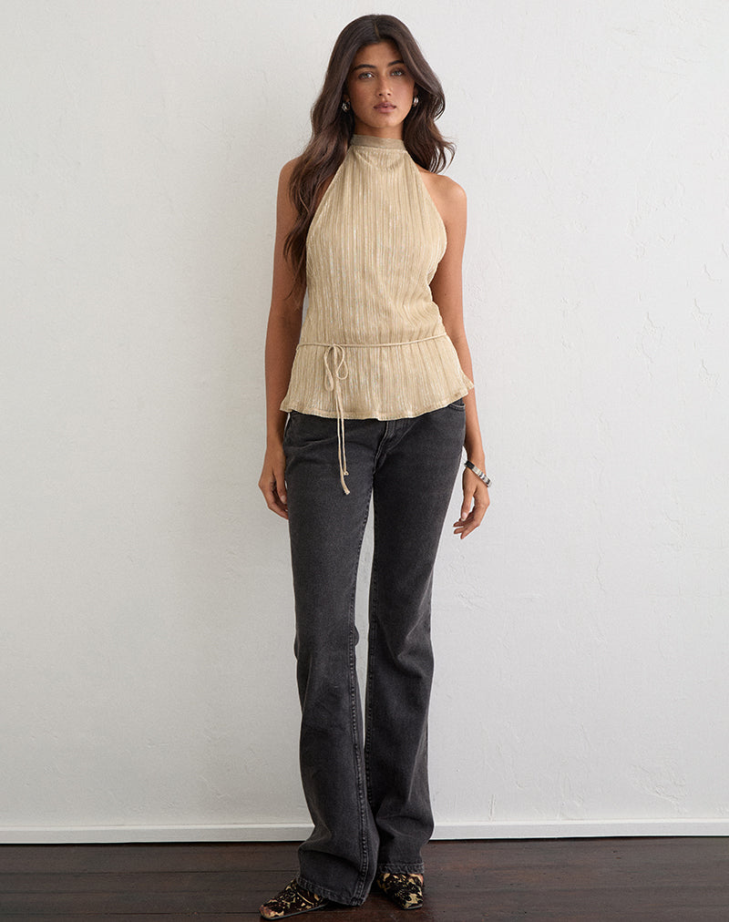 Brienne Top in Shimmer Plisse Champagne