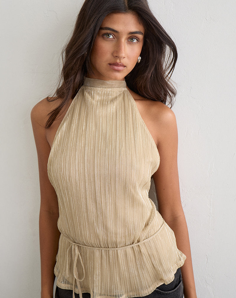 Brienne Top in Shimmer Plisse Champagne